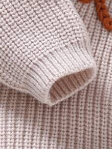 Áo liền quần áo len kaki cho bé gái, bộ đồ liền thân có khóa cài - Màu Khaki - Xem 3