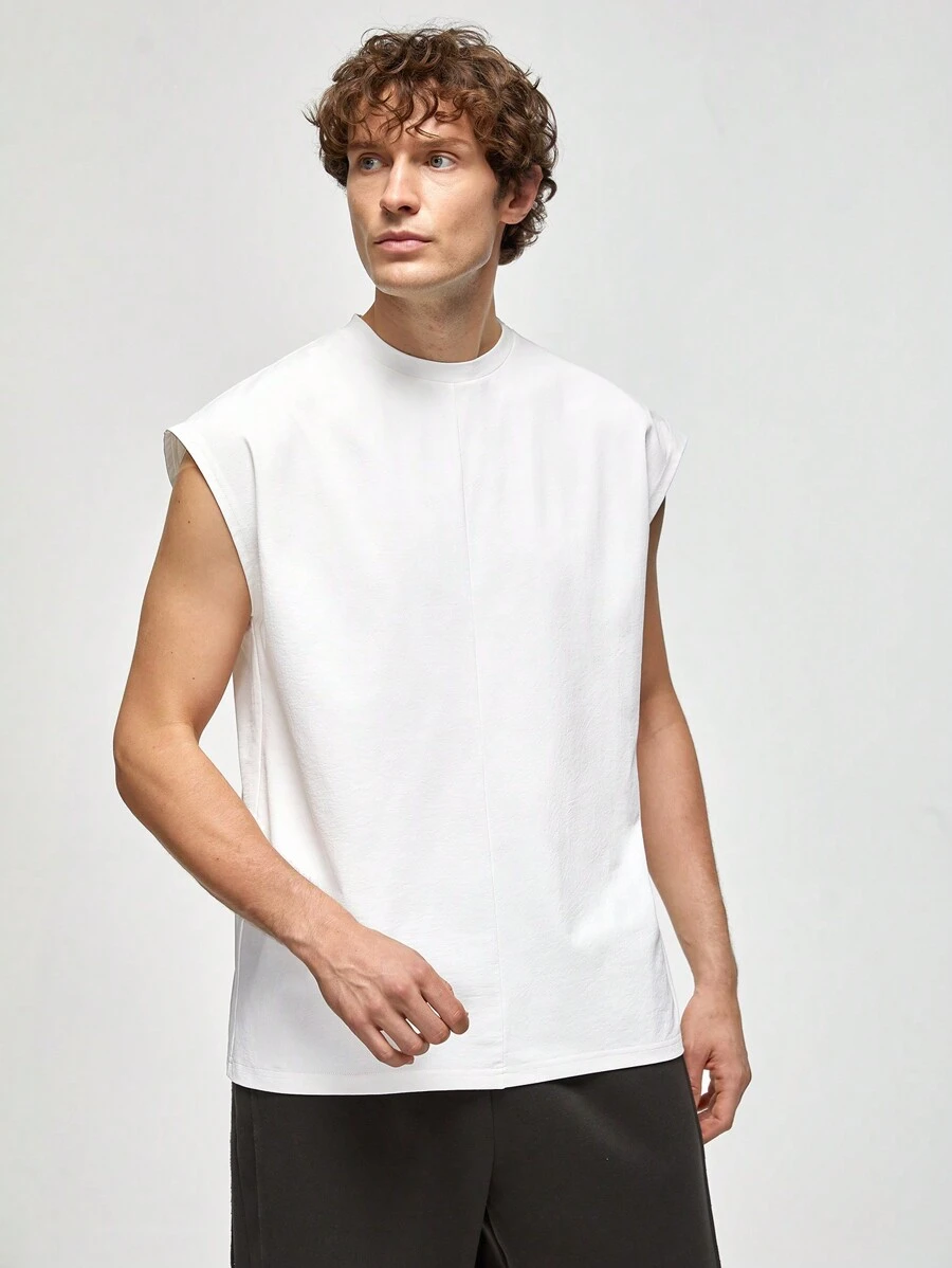 Manfinity NXTstreet 3 cái/bộ Bộ đồ thể thao dệt kim nam, áo thun cổ tròn + áo ba lỗ, phong cách thường ngày, thích hợp cho mùa hè - trắng - Xem 1