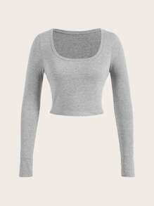 SHEIN SXY Conjunto de 2 piezas de camisetas sexys de corte ajustado con cuello ancho y mangas largas
