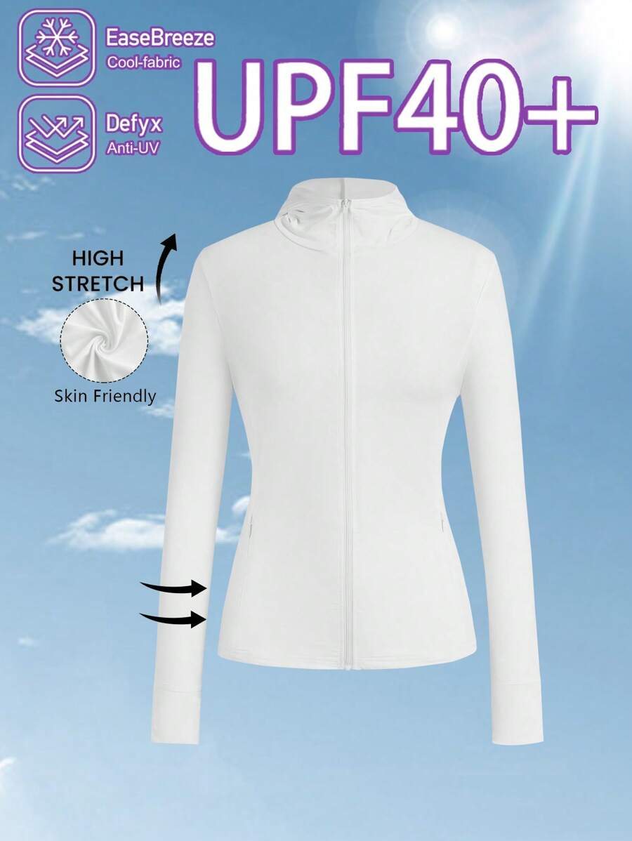 Muchica Veste mince à capuche blanche pour femme avec protection solaire - Blanc - Voir 1