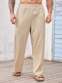 Manfinity Homme Plus Slant Pocket Wide Leg Pants For Dailywear - Khaki - View 5