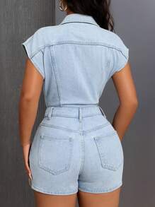 SHEIN SXY 夏季破洞前扣牛仔連體褲