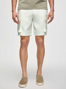 Manfinity VCAY 男士編織綜合休閒短褲，中腰直筒插袋短褲，適用於夏季 - 白色 - 查看 6