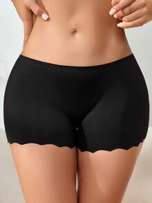 SHEIN Women's Seamless Solid Color High Elasticity Shorts With Scalloped Trim - Multicolor - View 3