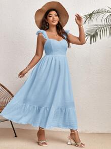 SHEIN VCAY Plus Tie Backless Ruffle Trim Dress - Baby Blue - View 6