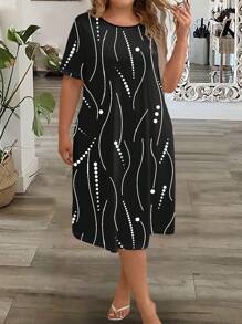 EMERY ROSE Đầm cổ tròn in họa tiết cỡ lớn đơn giản và giản dị, thích hợp cho mùa hè - màu đen - Xem 4