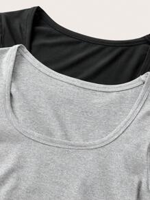 SHEIN SXY Conjunto de 2 piezas de camisetas sexys de corte ajustado con cuello ancho y mangas largas