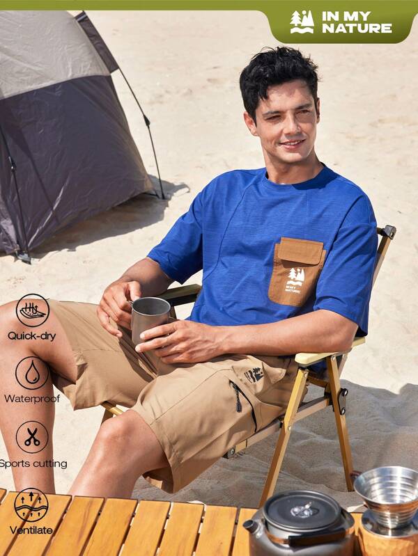 In My Nature T-shirt à épaules basses pour homme avec poche à rabat à détails patchés et lettres graphiques