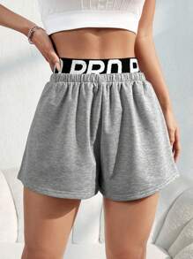 Easithlete Contrast Letter Tape Sports Shorts For Summer Sweater Shorts