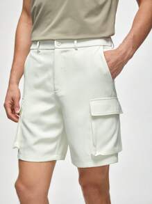 Manfinity VCAY 男士編織綜合休閒短褲，中腰直筒插袋短褲，適用於夏季 - 白色 - 查看 2