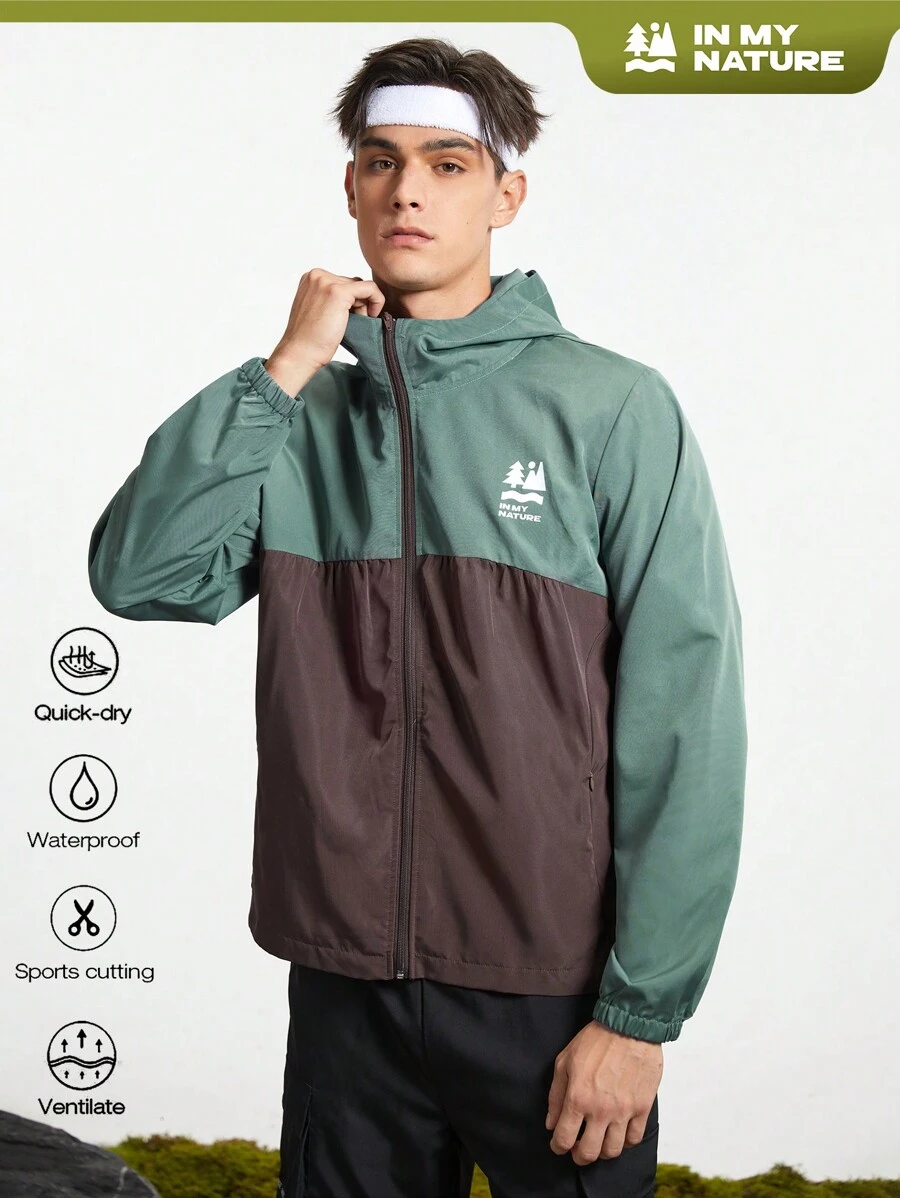 In My Nature Men's Color Block Hooded Outdoor Jacket - Dusty Blue - View 1
