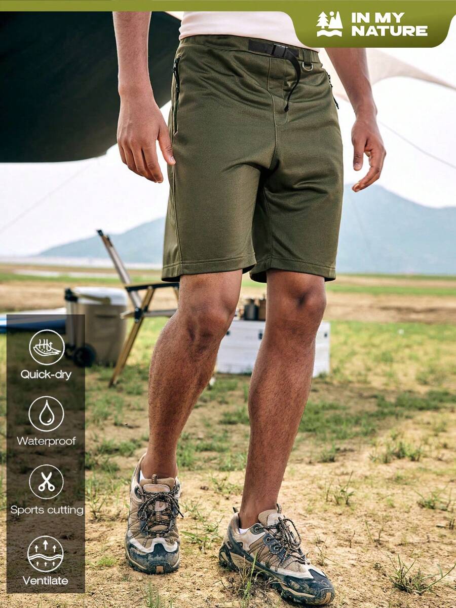 In My Nature Solid Color Outdoor Summer Shorts With Pockets - Army Green - View 1