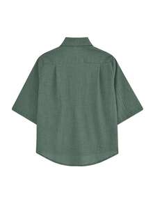 Women's Solid Color Simple Casual Short Sleeve Blouse Summer - Olive Green - View 2