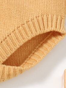 SHEIN Baby Girls' Solid Color Simple Daily Knitted Romper