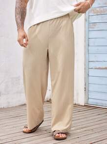 Manfinity Homme Plus Slant Pocket Wide Leg Pants For Dailywear - Khaki - View 7