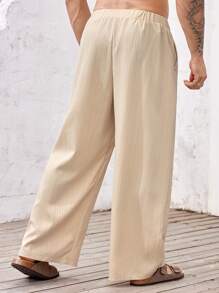 Manfinity Homme Plus Slant Pocket Wide Leg Pants For Dailywear - Khaki - View 2