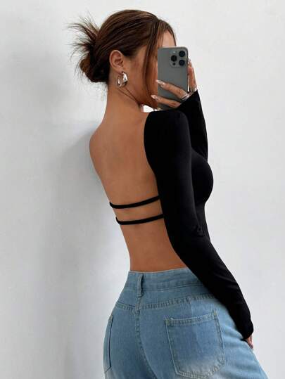 SHEIN EZwear Camiseta de  de punto con espalda abierta