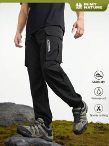 In My Nature Men's Letter Printed Outdoor Utility Pants - Black - View 1