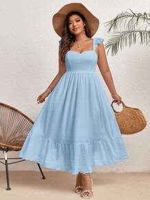 SHEIN VCAY Plus Tie Backless Ruffle Trim Dress - Baby Blue - View 2