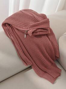 SHEIN Essnce Plus Size Loose Open Cardigan With Twist Flower Design, Drop Shoulder And Hooded, Long Sleeves, For Winter - Redwood - View 5