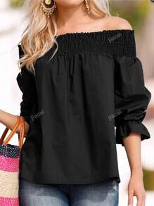 Plus Size Women Off-Shoulder Solid Color Fashionable Loose Blouse