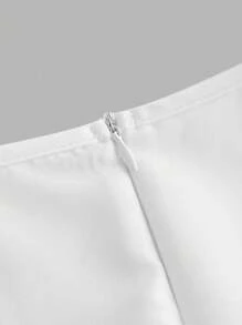 SHEIN Privé Cộng với kích thước Bộ áo liền quần màu trắng tay phồng giản dị và thanh lịch thoải mái có đường viền cổ cho phụ nữ, vừa vặn - trắng - Xem 9
