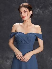 Sweetheart Neckline Ruched Bodice And Waist A-Line Chiffon Dress Elegant Bridesmaid Dress - Dusty Blue - View 5