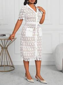 SHEIN Lady Váy lụa sữa trắng thanh lịch cho nữ ngoại cỡ, thích hợp đi làm và tiệc cưới - trắng - Xem 6