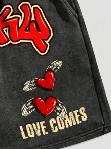 ROMWE MEN Street Life Heren Letter Grafische Shorts, Ideaal Voor Dagelijks Gebruik In De Lente En Zomer, School