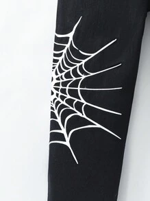 Young Boys' Simple Everyday Spiderweb Printed Jeans - Black - View 3