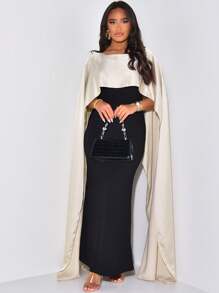 Chiquease Color Block Cape Shawl 2 In 1 Splicing Dress - Black - View 3