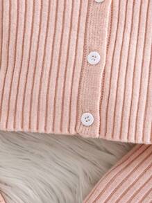 SHEIN Cute Baby Girl's Solid Color Sleeveless Knitted Dress And Cardigan Set, Fall/Winter - Pink - View 6