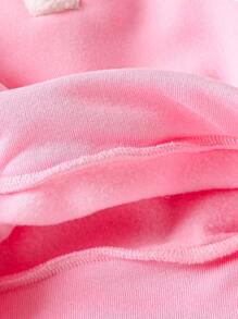 女婴休闲拼色保暖连帽衫和裤子套装，秋冬 - 粉色 - 查看 4