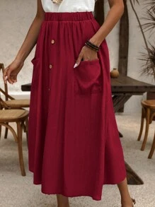 EMERY ROSE Váy thường ngày có túi đơn có dây lưng màu trơn dành cho nữ, mùa hè - Màu Đỏ Sâu - Xem 3