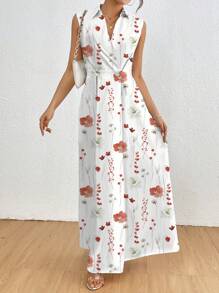 SHEIN Clasi Vestido casual sin mangas para mujer con estampado y bolsillos