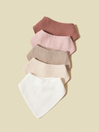 5pcs Solid Color Baby Bandana Drool Bibs, Soft & Breathable Pure Cotton Gauze Mouth Cloth, Baby Shower Gift