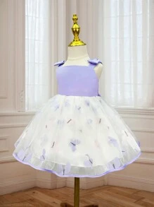 Baby Mädchen Geburtstagsfeier Prinzessin Kleid, lila Schmetterling Spitze lebhaftes Partykleid, doppelte Schulter handgemachte Schmetterling-Träger, süßes und liebenswertes retrospektives Hof-Prinzessinnenkleid für Geburtstagsfeier Familie Versammlung