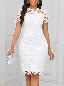 SHEIN Lady Vestido blanco de seda de leche ajustado para invitada de boda, vestido de recepción de boda para mujer - Blanco - Ver 1