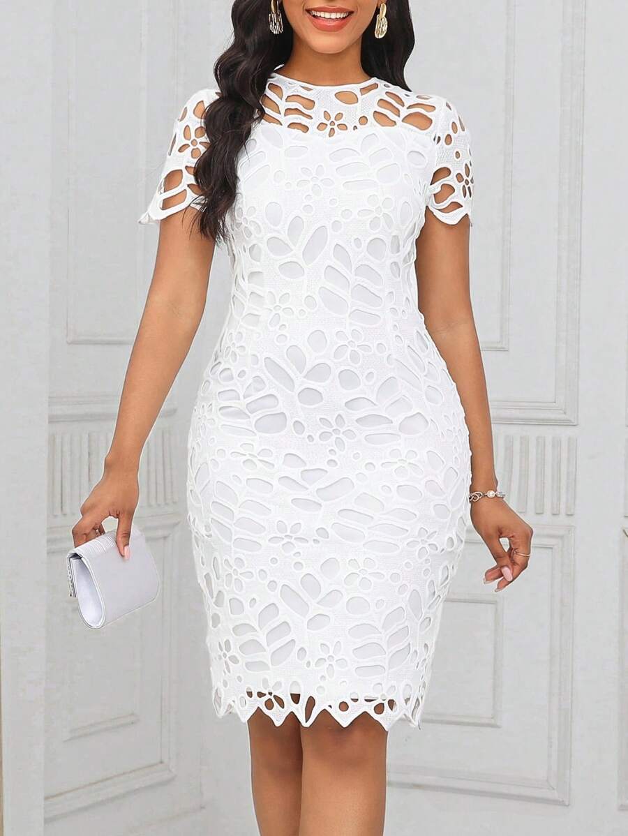 SHEIN Lady Vestido blanco de seda de leche ajustado para invitada de boda, vestido de recepción de boda para mujer - Blanco - Ver 1