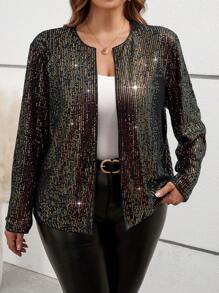 SHEIN Clasi Plus Open Front Sequin Jacket - Multicolor - View 1