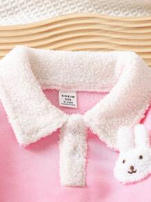 女婴休闲拼色保暖连帽衫和裤子套装，秋冬 - 粉色 - 查看 6