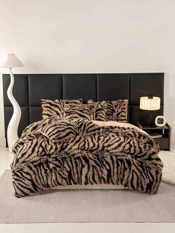 3pcs Multi-Color Polyester Long Plush Duvet Cover Set