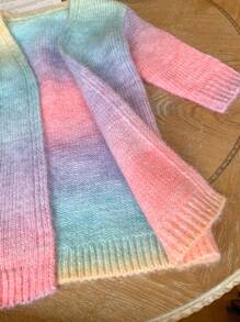 SHEIN 寶寶女孩可愛彩色漸變長外套短褲背心3件套裝，秋冬休閒裝