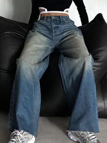 DAZY Women's Solid Color Simple Daily Wear Jeans,Baggy Jeans - Medium Wash - View 6