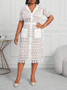 SHEIN Lady Váy lụa sữa trắng thanh lịch cho nữ ngoại cỡ, thích hợp đi làm và tiệc cưới - trắng - Xem 5