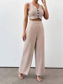 EURMUSE Black Stripe Linen Look Co-Ord - Brown - View 5