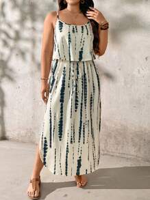 Truni Plus Size Soft Tie-Dye Dress With Slit And Cinched Waist For Summer, For Pear And Triangle Body Shape - Multicolor - View 3