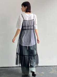 FRIFUL Women's Spaghetti Strap See-Through Mesh Dress With Front Tie,Casual Women Dresses - Black - View 6