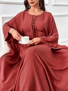 Al Najma 女士土耳其阿巴亚阿拉伯传统长袍、卡夫坦连衣裙 - 粉色 - 查看 8