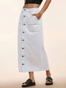 Forever 21 復古白色高腰A字裙中長款，萬用 - 白色 - 查看 8